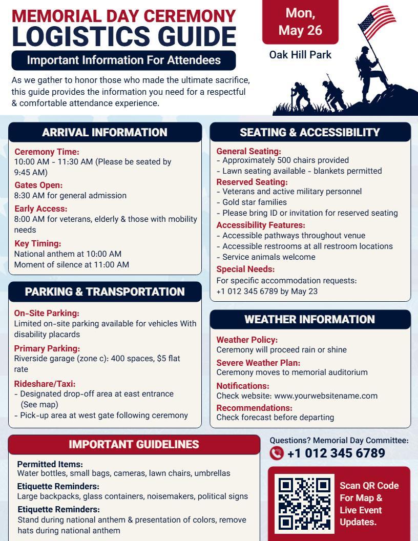 Memorial Day Ceremony Logistics Flyer Template