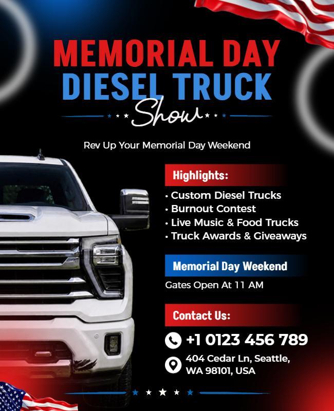 Memorial Day Diesel Truck Show Flyer Template