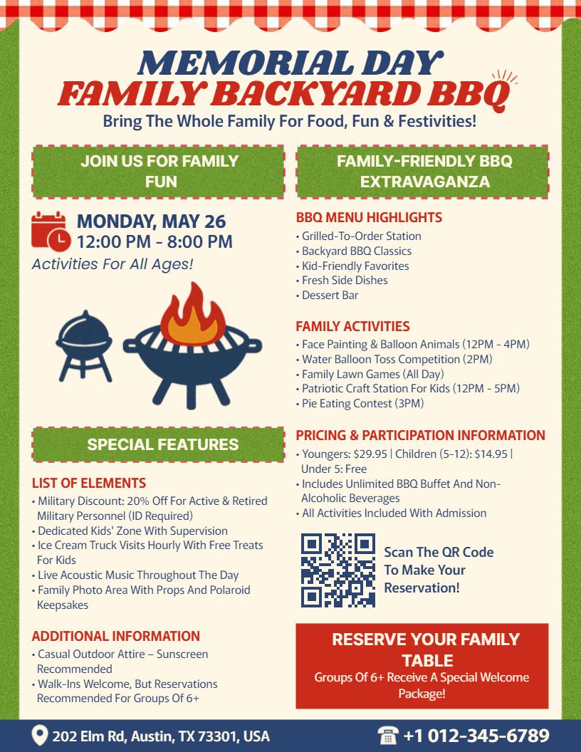 Memorial Day Family Backyard BBQ Flyer Template