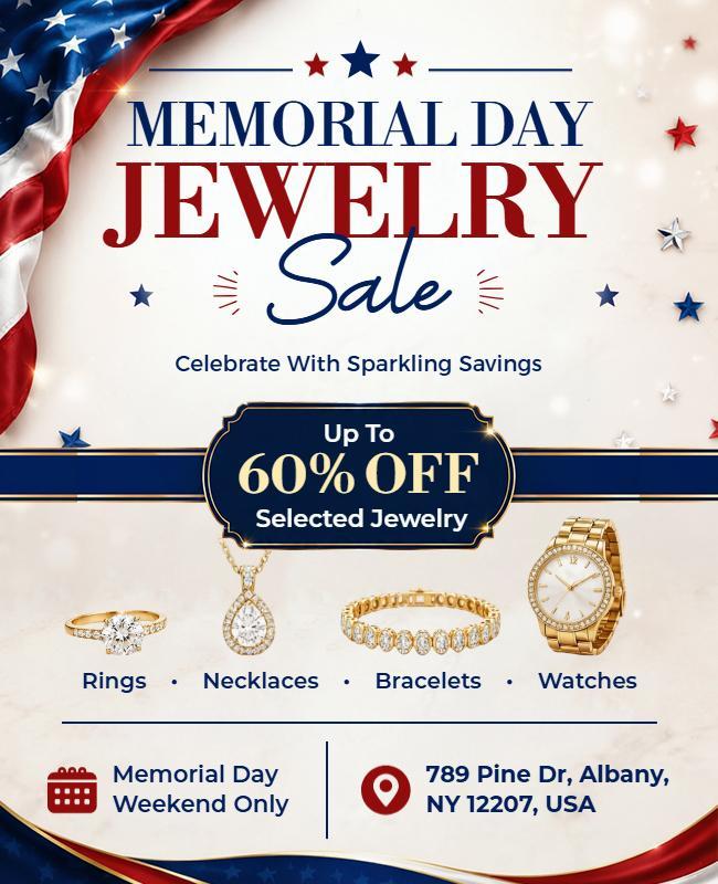 Memorial Day Jewelry Sale Discount Flyer Template