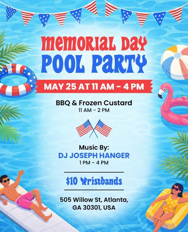 Memorial Day Pool Party Celebration Flyer Template