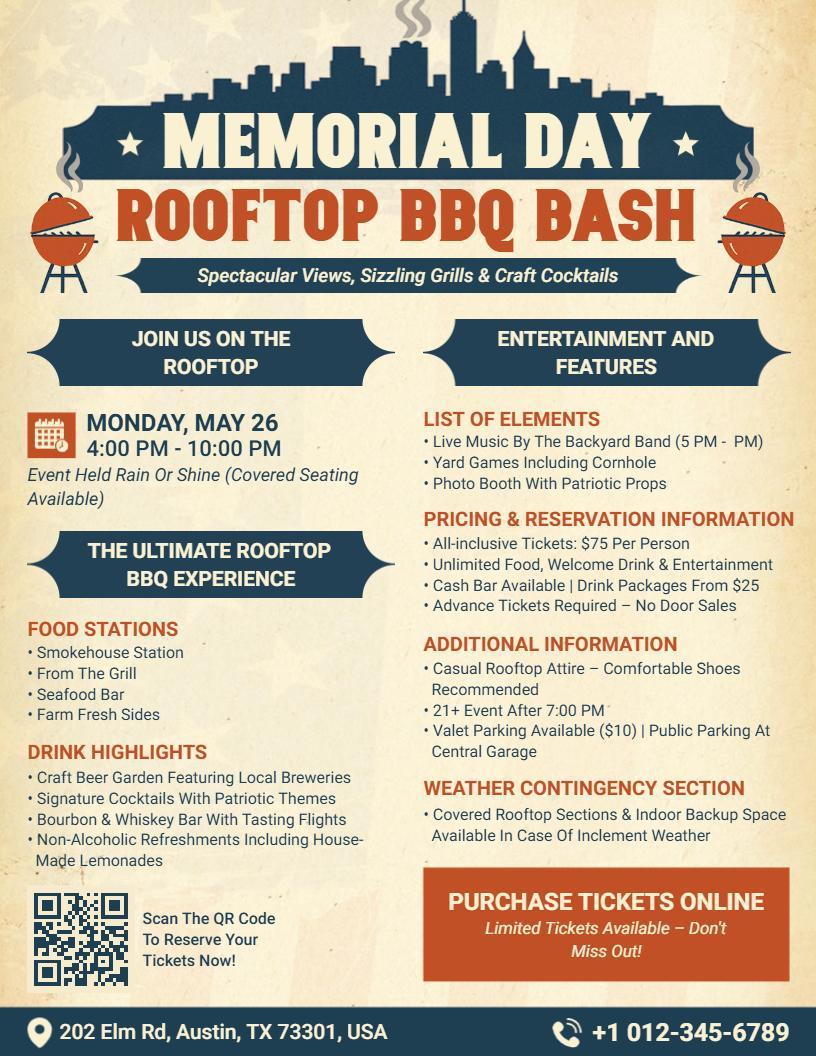 Memorial Day Rooftop BBQ Bash Flyer Template