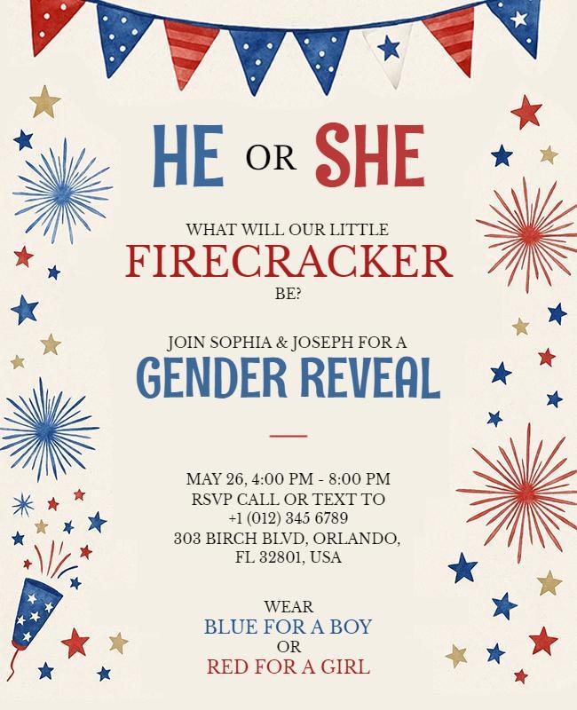 Memorial Day Theme Gender Reveal Invitation Flyer Template