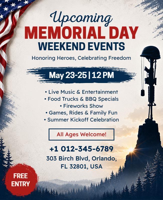 Memorial Day Weekend Upcoming Events Celebration Poster Template