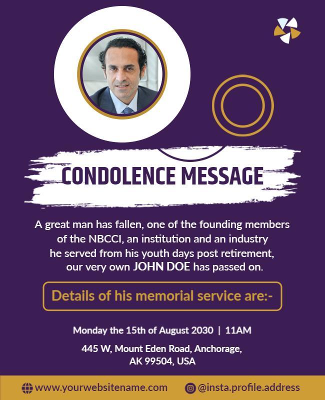 Elegant Purple Condolence Message Memorial Service Flyer Template