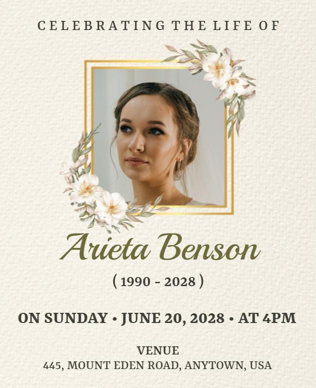 Elegant Floral Tribute Life Celebration Flyer Template