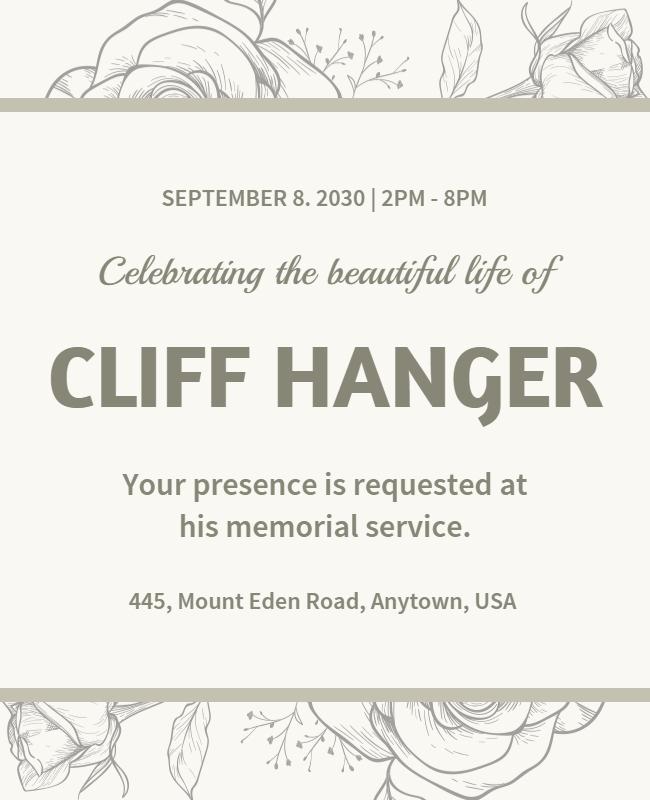 Soft Floral Memorial Service Tribute Flyer Template