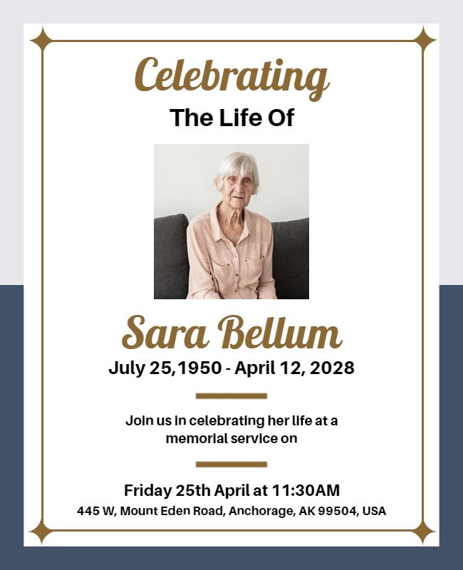 Elegant Gold Memorial Celebration of Life Flyer Template