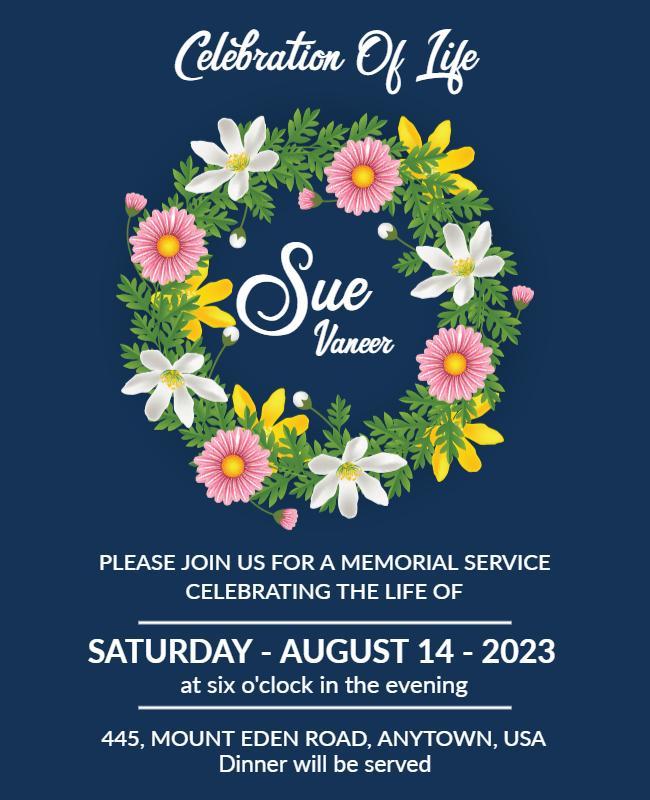 Floral Elegant Celebration of Life Memorial Service Flyer Template