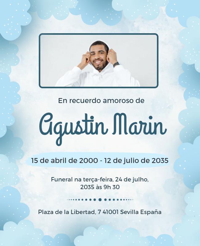 Memorial Service Flyer with Blue Cloud Borders Template