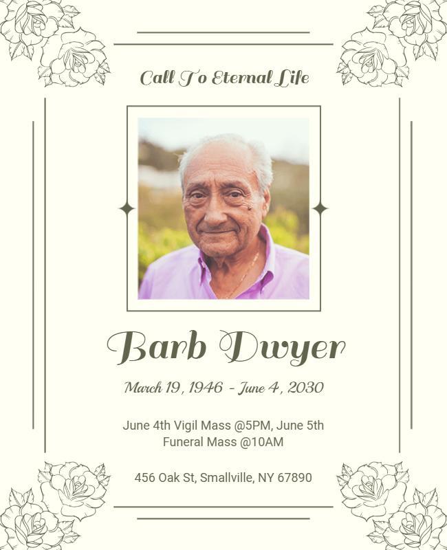 Elegant Floral Memorial Service Announcement Flyer Template