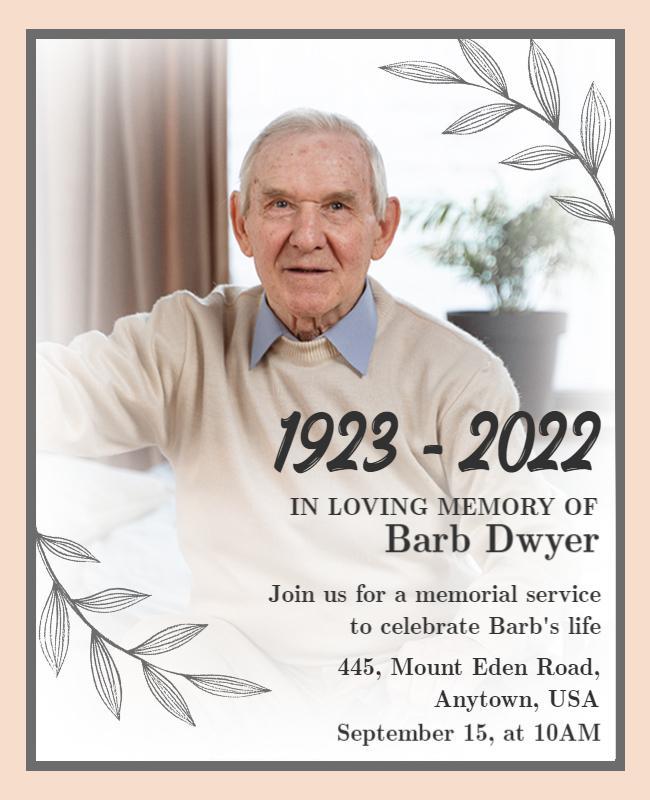 Elegant Floral Memorial Service for Barb Dwyer Flyer Template