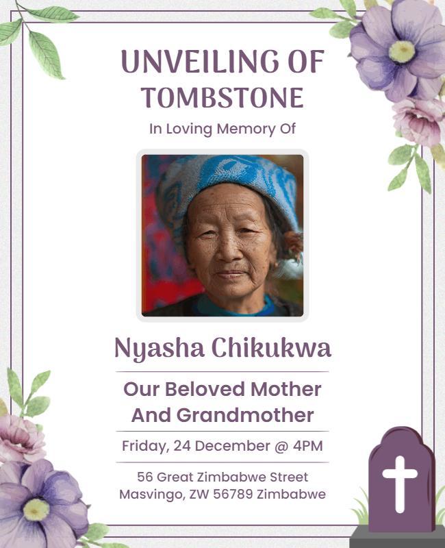 Serene Floral Memorial Unveiling Tombstone Flyer Template