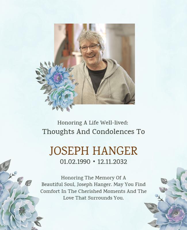 Soft Blue Floral Tribute Memorial Service Flyer Template