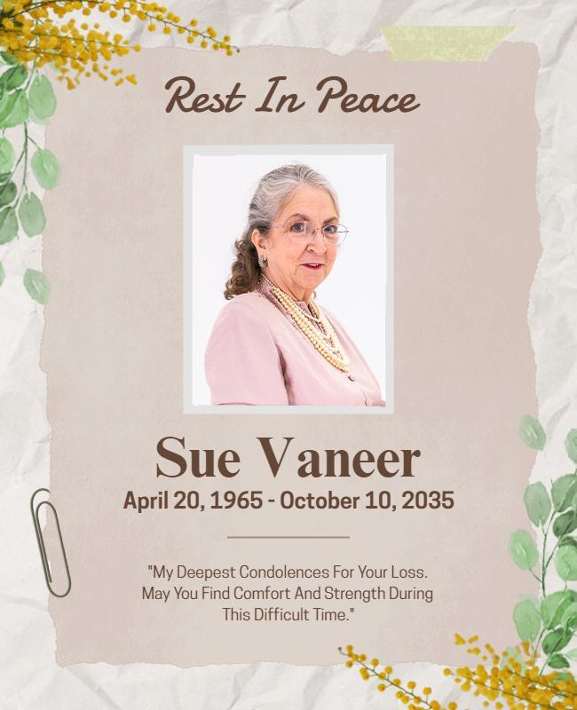 Elegant Floral Memorial Tribute Rest In Peace Flyer Template