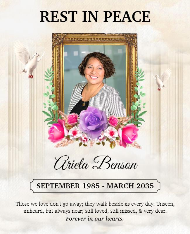 Memorial Tribute Floral Design Flyer Template