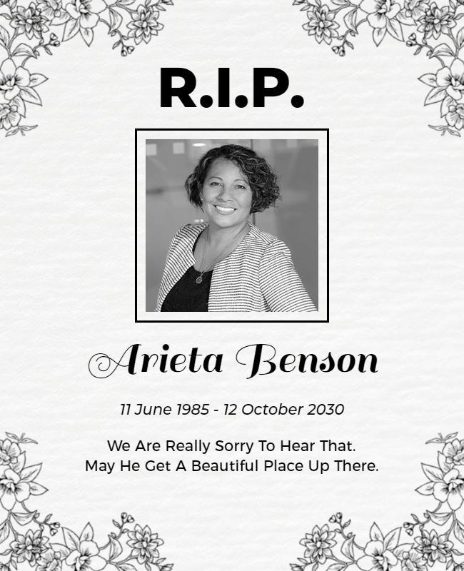 Elegant Black and White Memorial Tribute Flyer Template