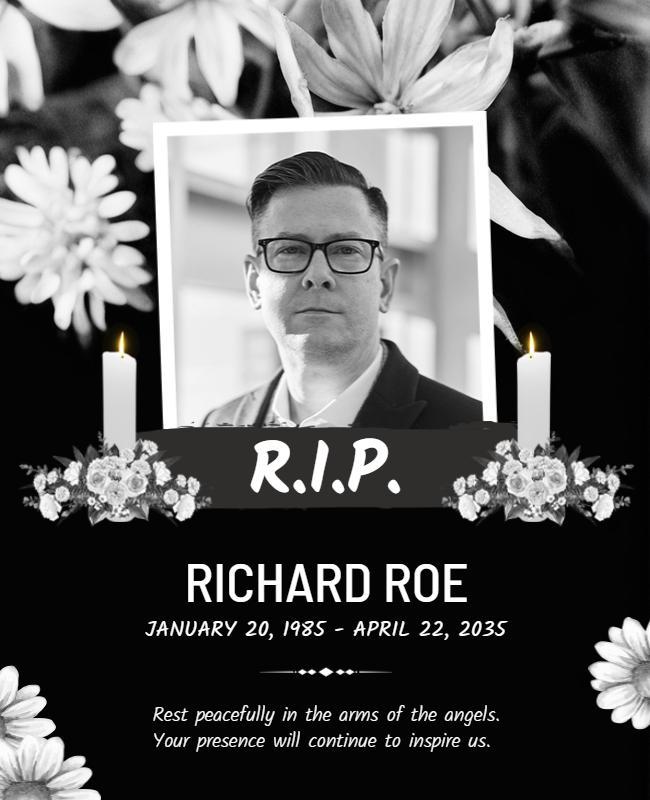 Memorial Tribute with Floral Candle Theme Flyer Template