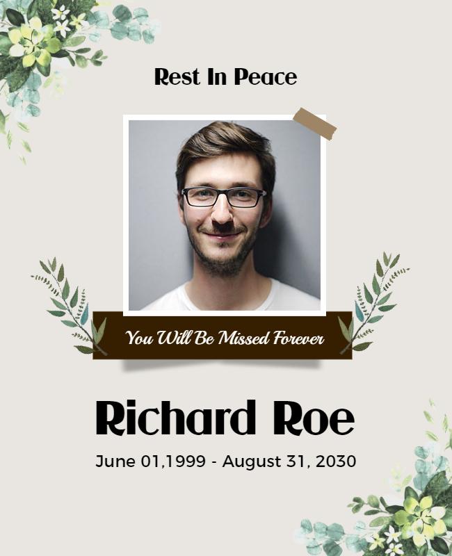 Memorial Tribute with Floral Design Flyer Template