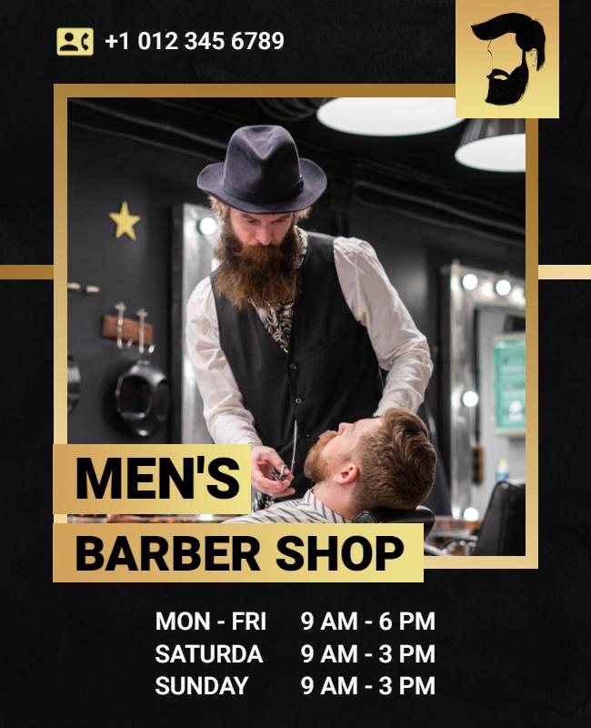 Modern Black and Gold Men's Barber Shop Service Flyer Template