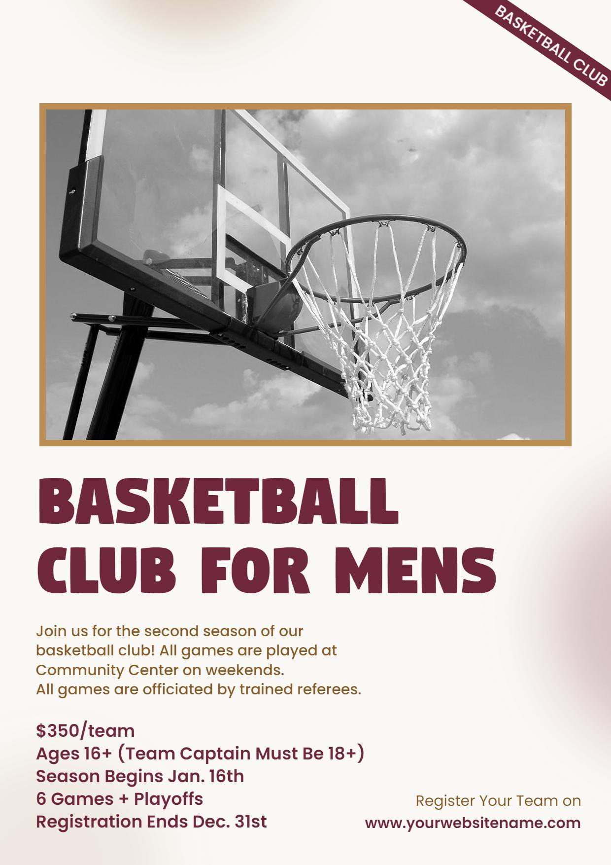 Mens Basketball Club Event A4 Flyer Template