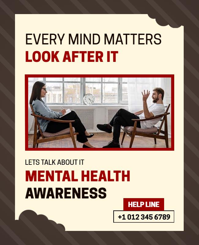 Awareness Red Mental Health Support Conversation Flyer Template