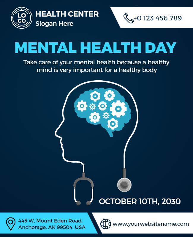 Blue Themed Mental Health Awareness Day Flyer Template