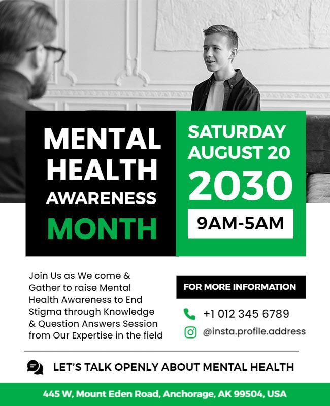 Bold Green Mental Health Awareness Event Flyer Template