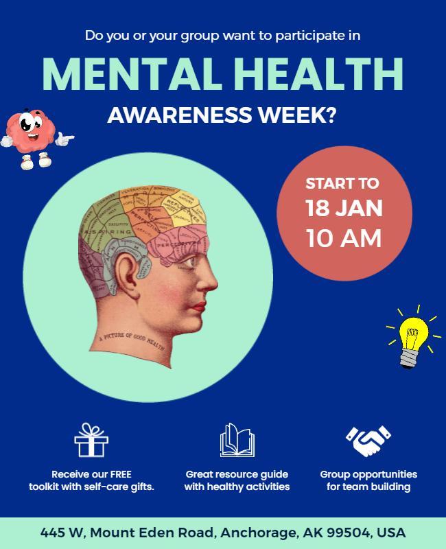 Vibrant Blue Mental Health Awareness Week Participation Flyer Template