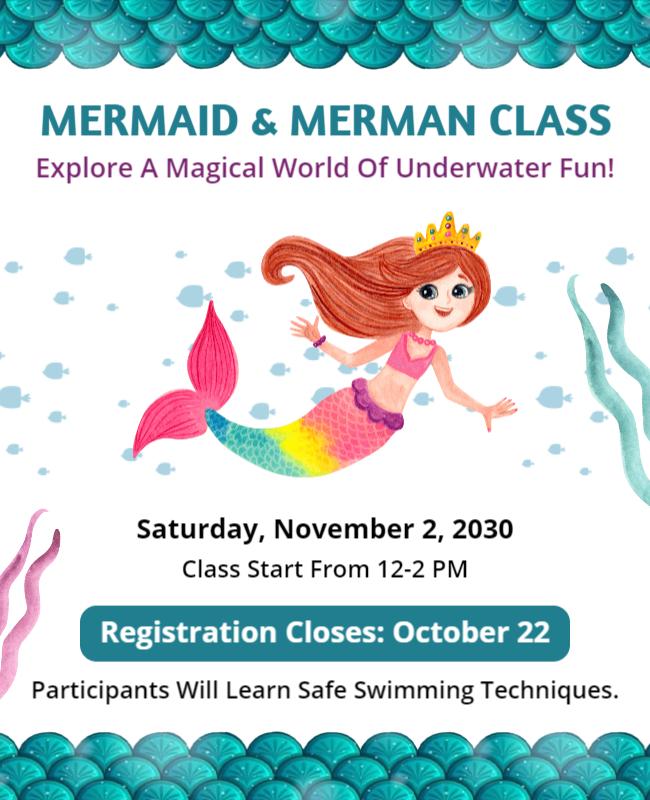 Mermaid and Merman Swimming Class Flyer Template