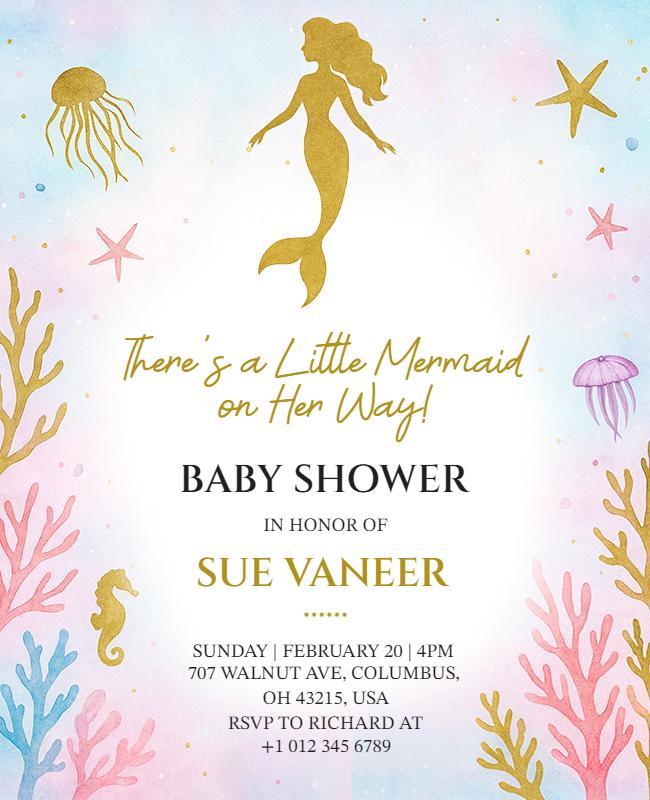 Mermaid Theme Baby Shower Invitation Flyer Template