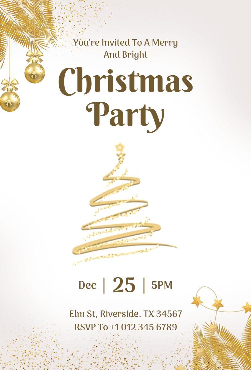 Merry Bright Gold Christmas Party Celebration Invitation Template