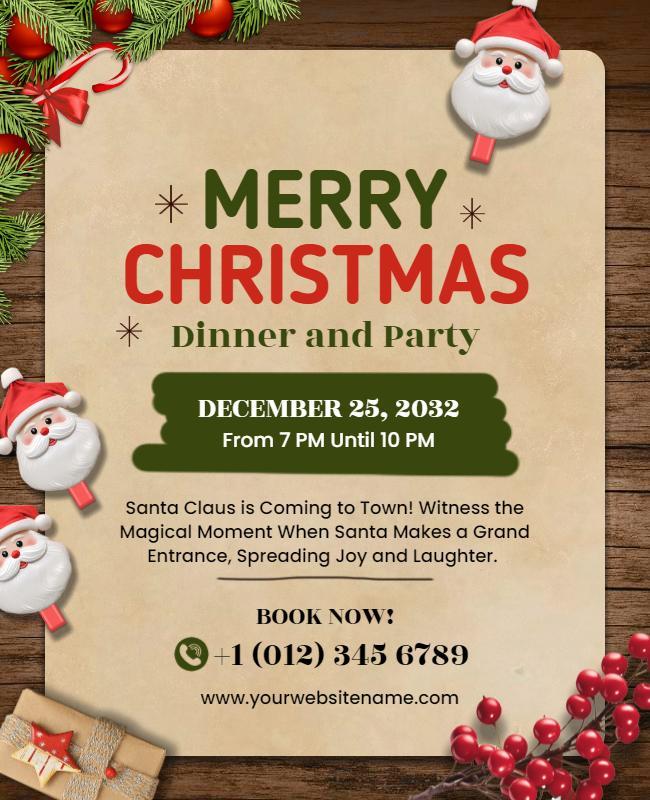 Merry Christmas Dinner Party Invitation Flyer Template