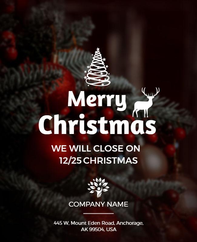 Merry Christmas Holiday Closure Announcement Flyer Template