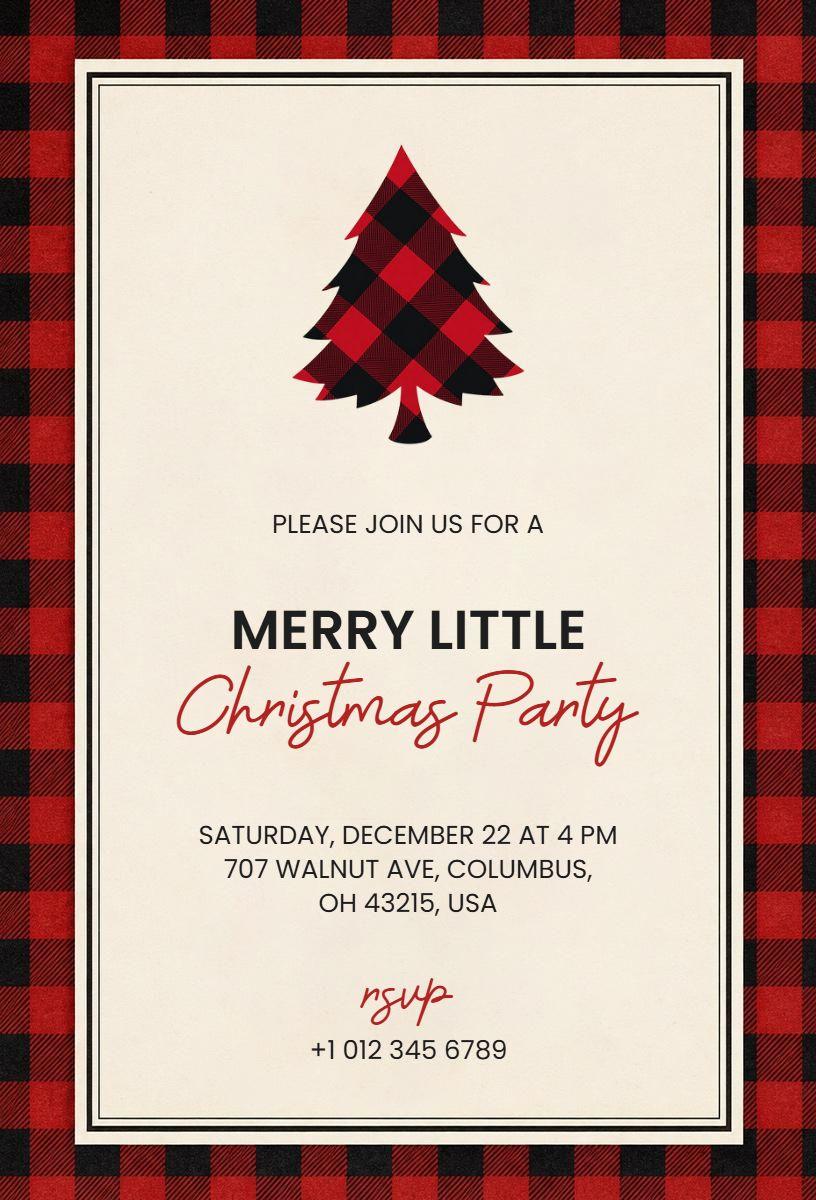 Merry Little Plaid Christmas Party Celebration Invitation Template
