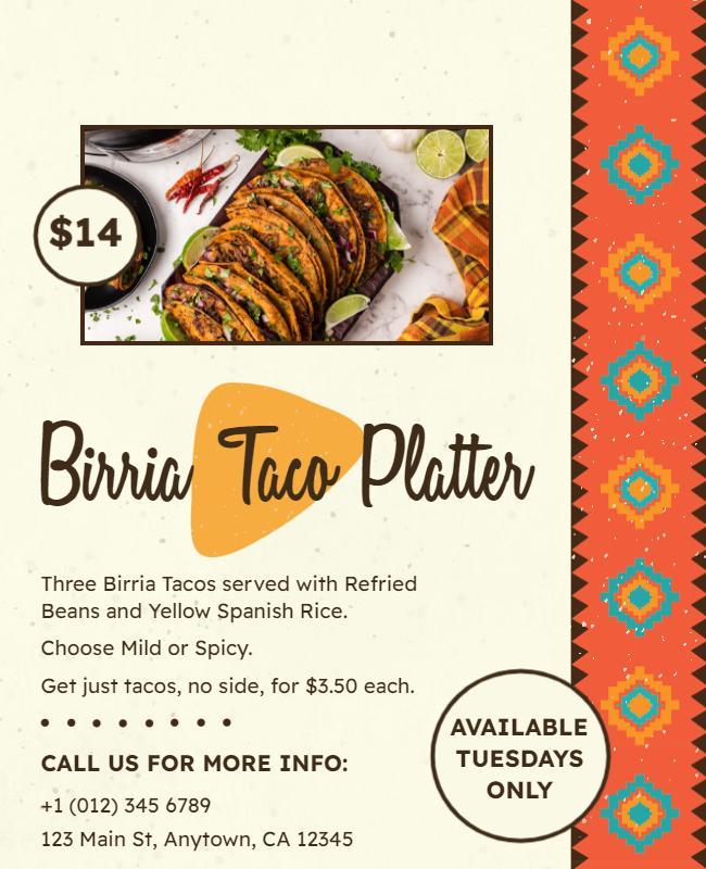 Mexican Birria Taco Platter Promotion Flyer Template