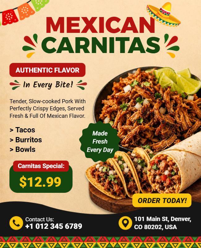 Mexican Carnitas Food Promotion Flyer Template