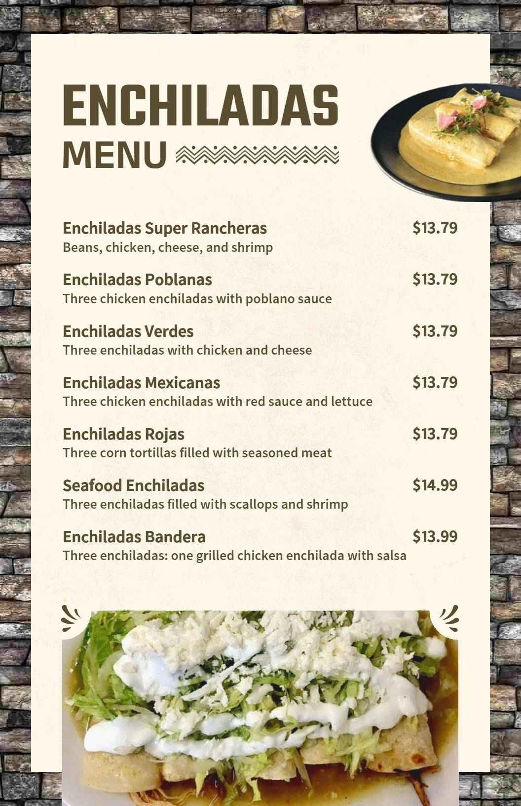 Mexican Cuisine Enchiladas Variety Menu Template