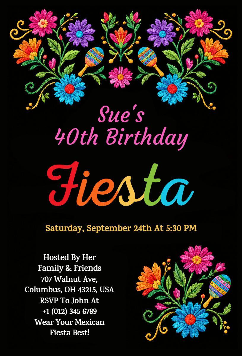 Mexican Fiesta 40th Birthday Celebration Invitation Template