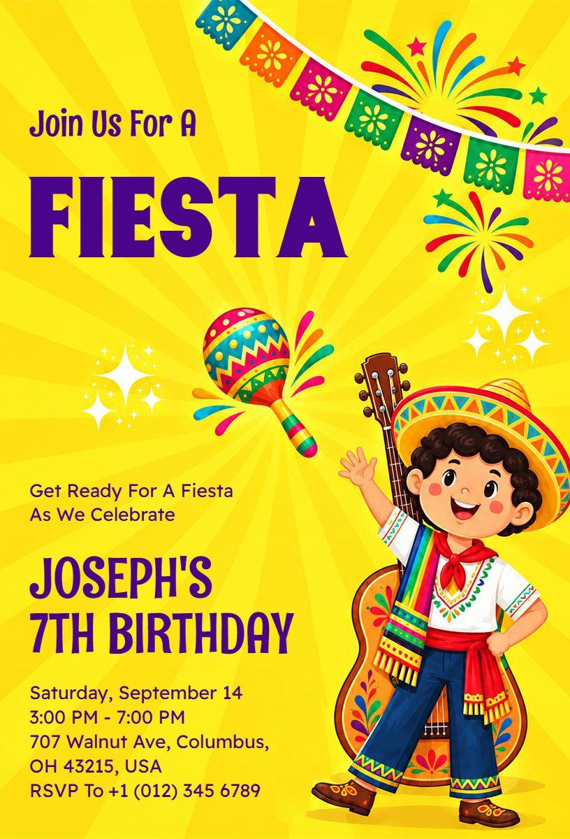 Mexican Fiesta Themed Birthday Party Invitation Template