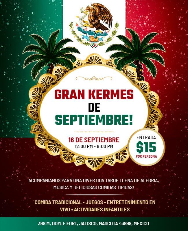 Festive Green and Red Mexican Kermes Celebration Flyer Template