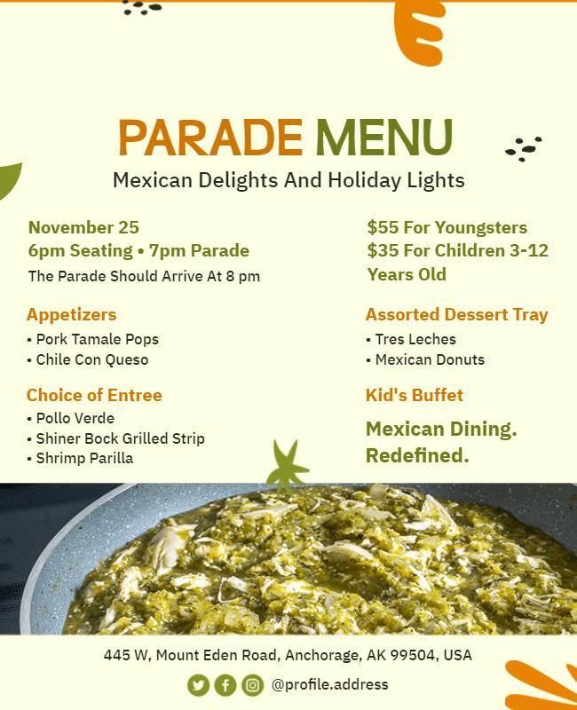 Mexican Parade Event Menu Flyer Template