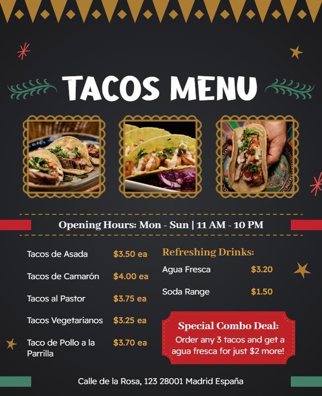 Mexican Restaurant Tacos Menu Flyer Template