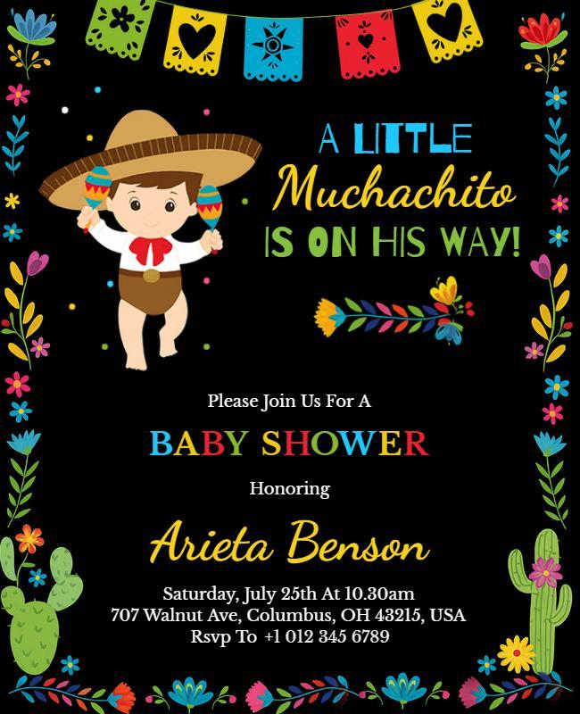 Mexican Theme Baby Shower Invitation Flyer Template