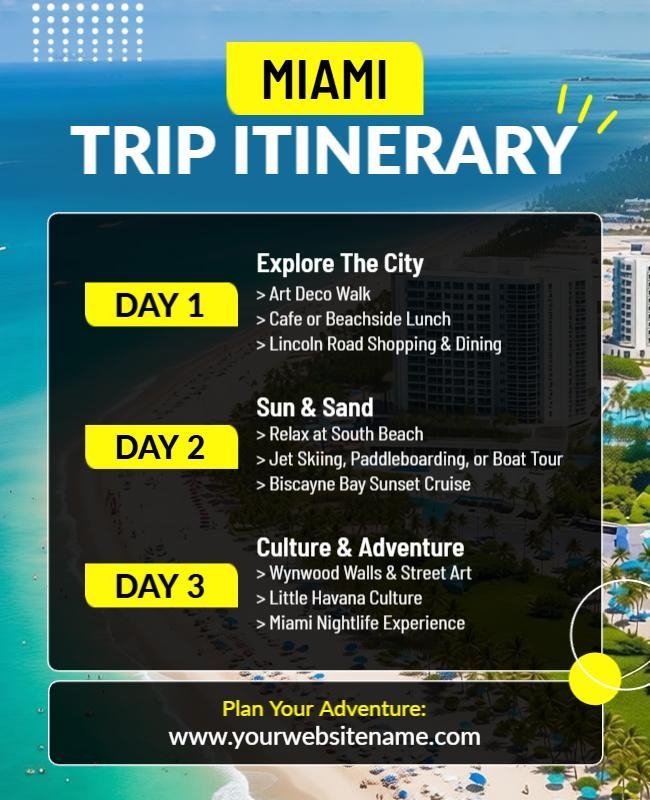 Miami Vacation Trip Itinerary Flyer Template