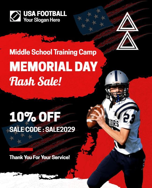 Middle School Football Memorial Day Sale Flyer Template