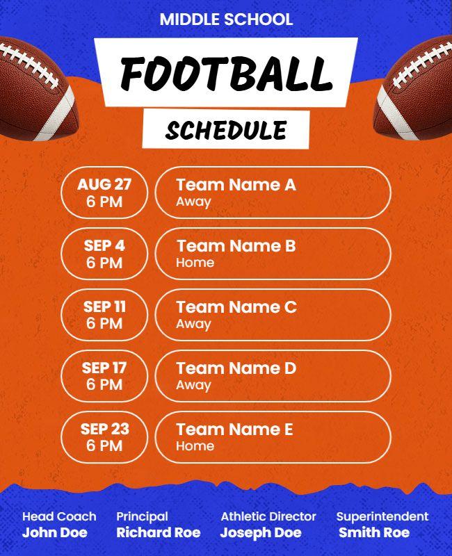 Middle School Football Schedule Flyer Template