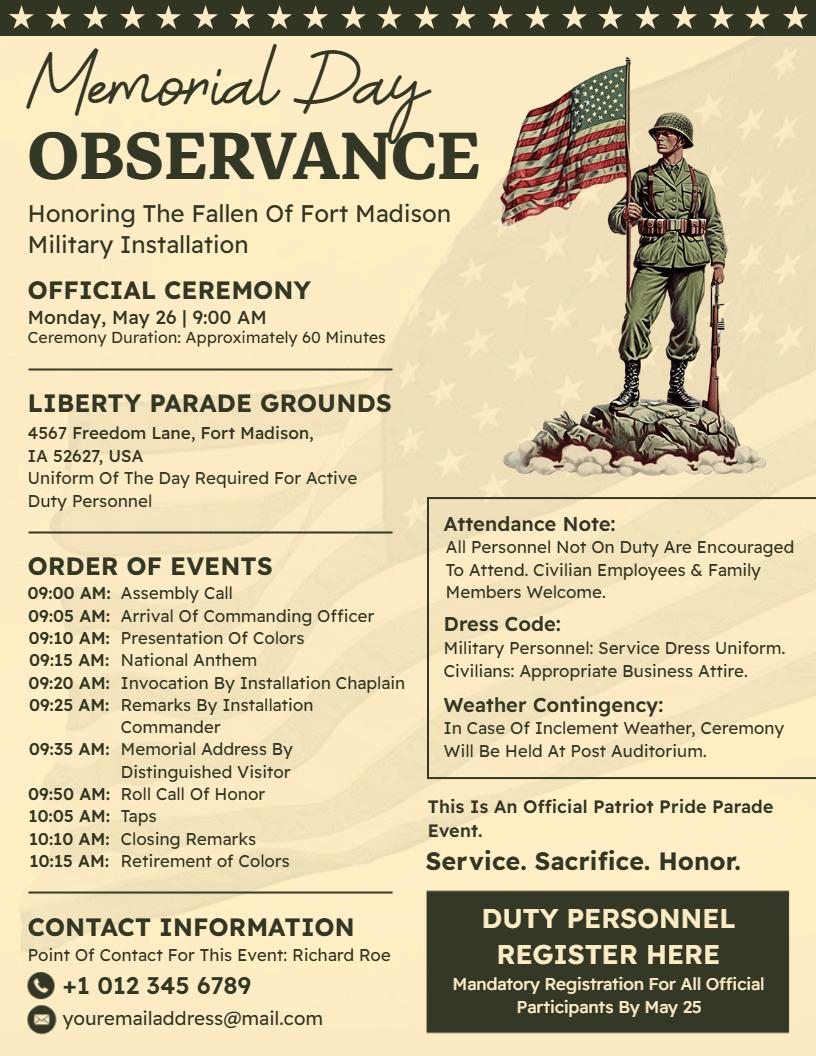 Military Post Memorial Formal Ceremony Flyer Template