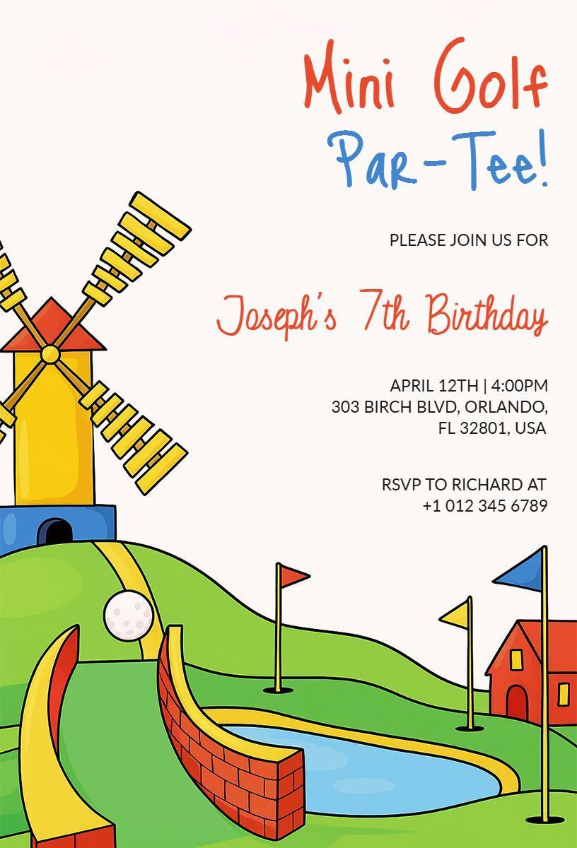 Mini Golf Birthday Par-Tee Celebration Invitation Template