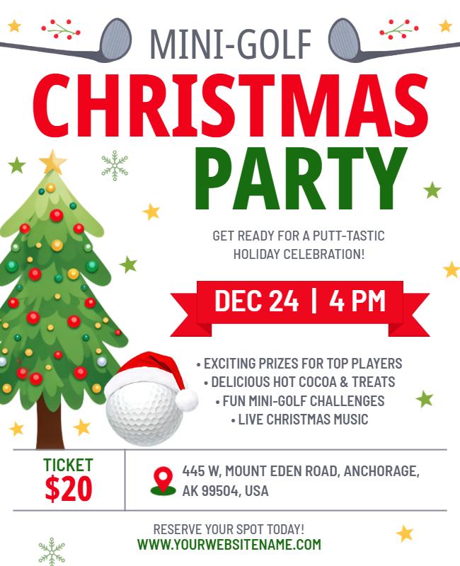 Mini-Golf Christmas Party Celebration Flyer Template